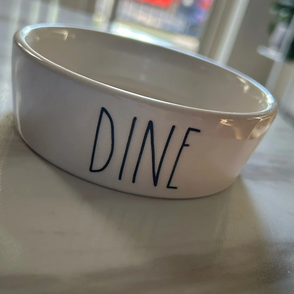 Rae Dunn White Ceramic Pet 'DINE' Bowl